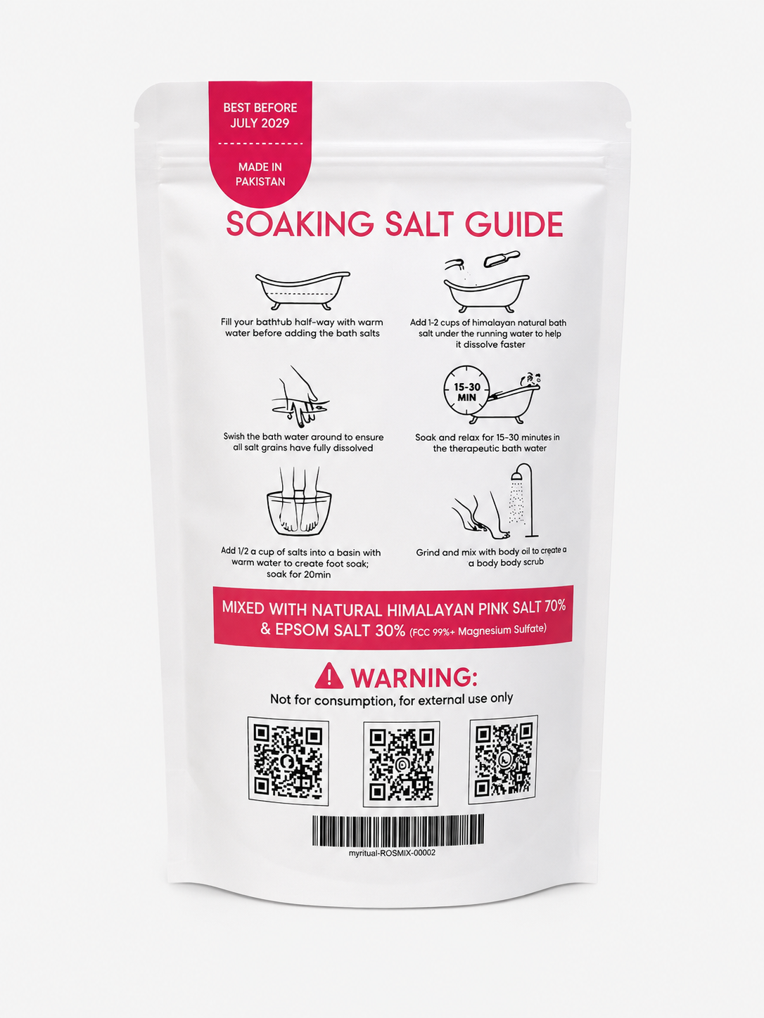 Premium Himalayan & Epsom Bath Salt Mixed – 2 lb, 12 Pouches/Case