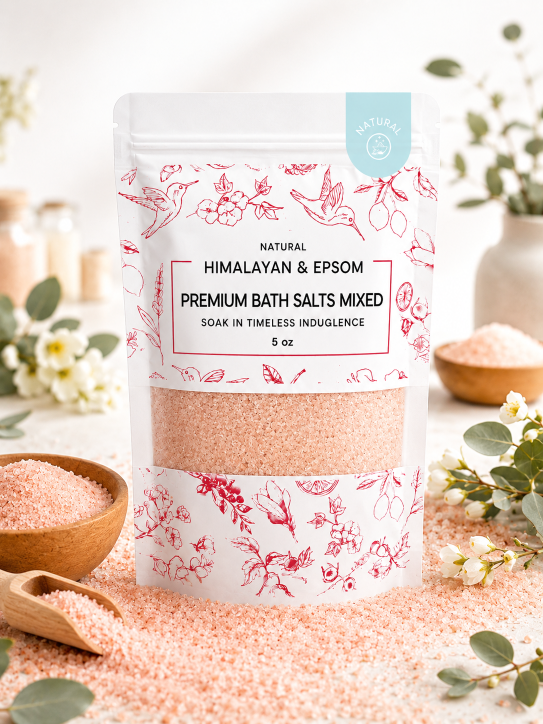 Premium Himalayan & Epsom Bath Salt – 5 oz 48 Pouches/Case