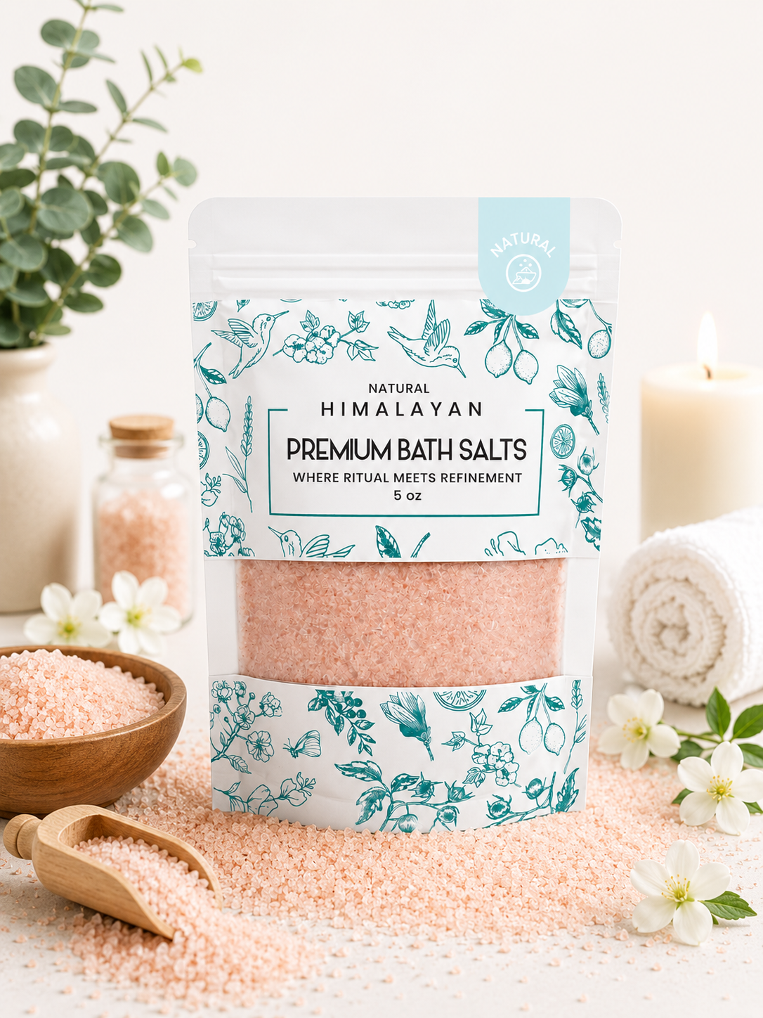 Premium Himalayan Pink Bath Salt – 5 oz, 48 Bags/Case