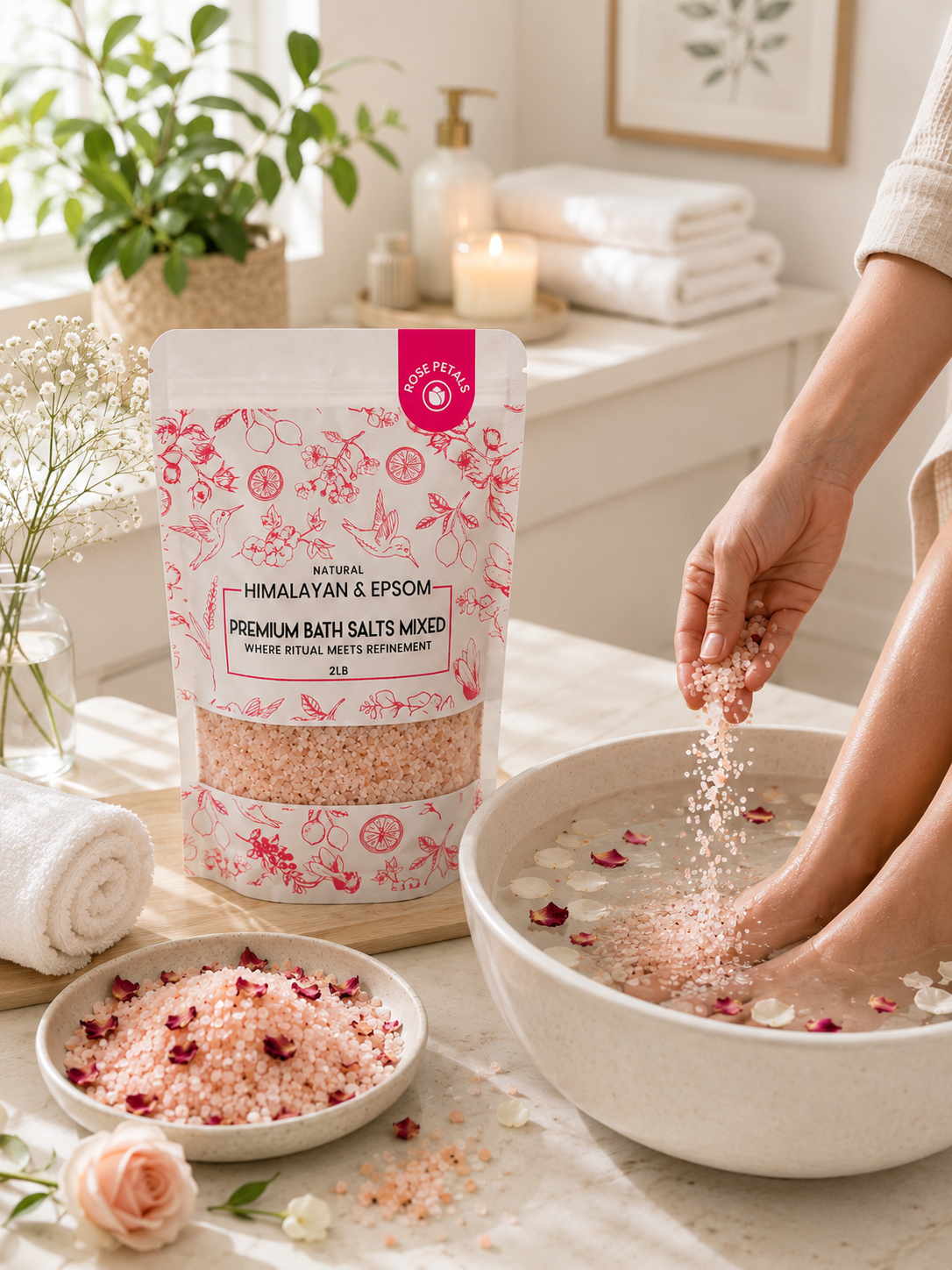 Premium Himalayan & Epsom Bath Salt Mixed – 2 lb, 12 Pouches/Case