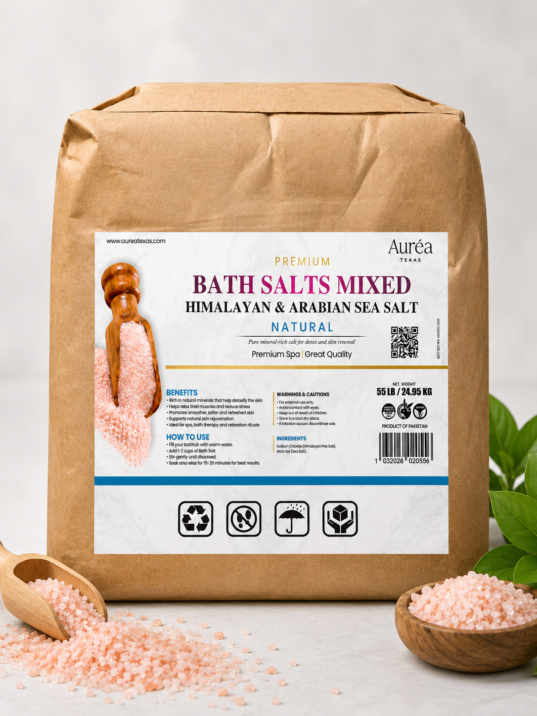 Premium Himalayan & Non-Refined Sea Salt Bath Blend – 55 lb Bag